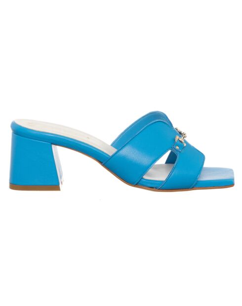 Mules en Cuir Aza bleues - Talon 5.5 cm