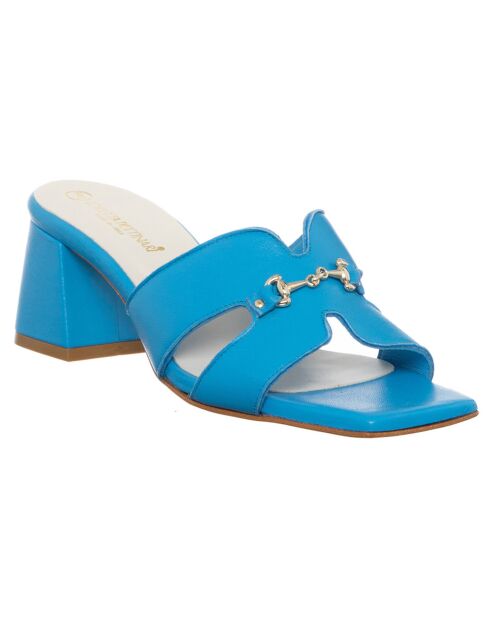 Mules en Cuir Aza bleues - Talon 5.5 cm
