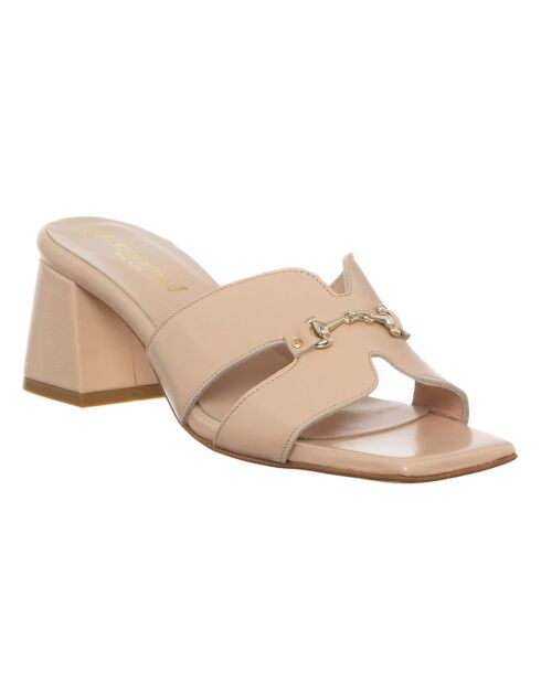 Mules en Cuir Aza beiges - Talon 5.5 cm