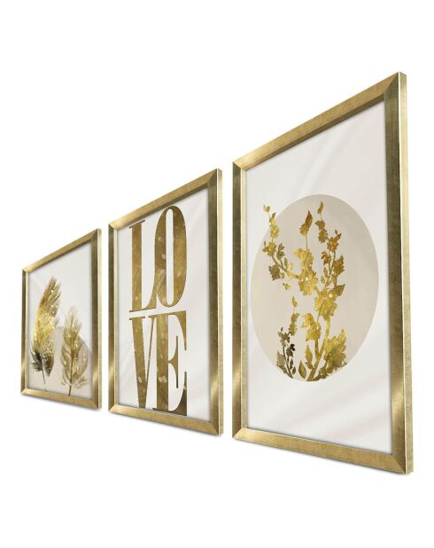 Tableau décoratif encadré doré/beige/blanc - 38x53 cm (3 Pièces)
