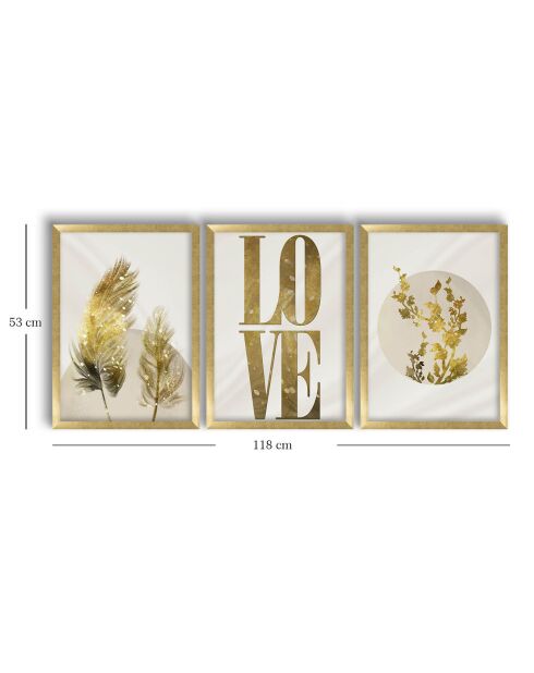 Tableau décoratif encadré doré/beige/blanc - 38x53 cm (3 Pièces)