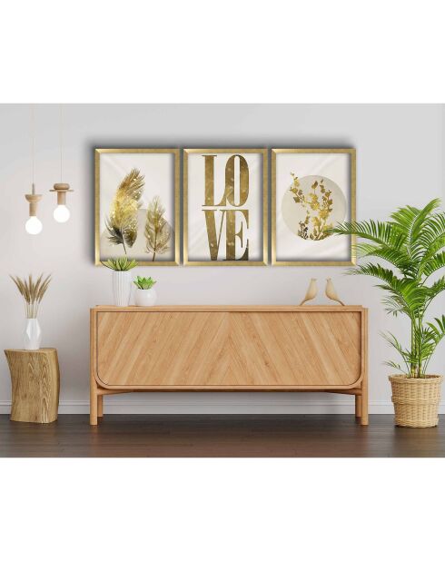 Tableau décoratif encadré doré/beige/blanc - 38x53 cm (3 Pièces)
