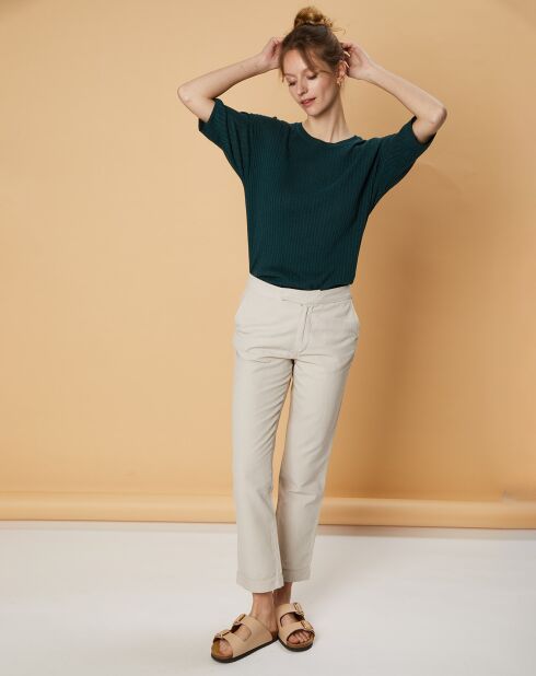 Pantalon droit en Coton & Lin Strech Grace sable