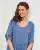 Robe 100% Lin Depay bleu denim
