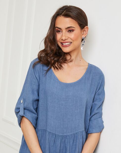 Robe 100% Lin Depay bleu denim