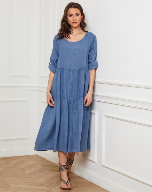 Robe 100% Lin Depay bleu denim