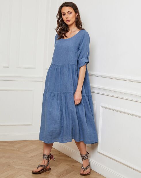 Robe 100% Lin Depay bleu denim