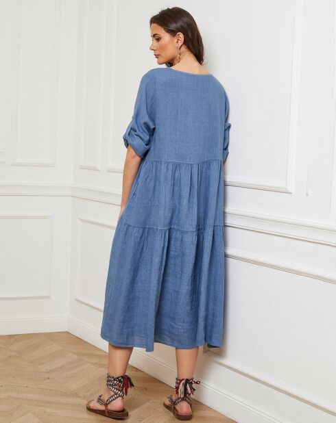 Robe 100% Lin Depay bleu denim