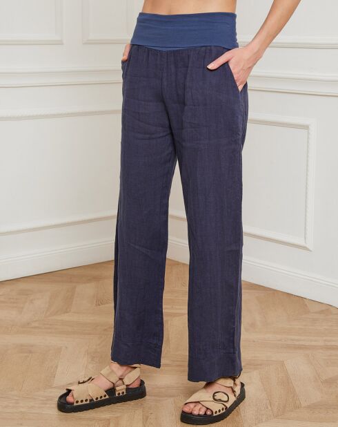 Pantalon 100% Lin Derwan marine