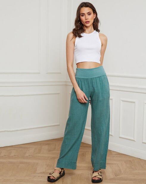 Pantalon 100% Lin Derwan vert