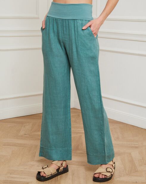 Pantalon 100% Lin Derwan vert