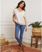 Fabioza beige top van 100% linnen