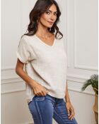 Fabioza beige top van 100% linnen