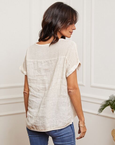 Fabioza beige top van 100% linnen