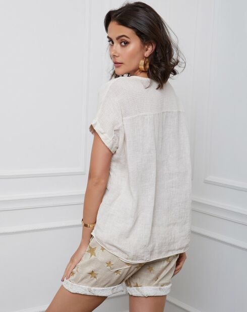 Fabius beige top van 100% linnen