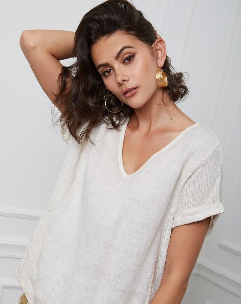 Fabius beige top van 100% linnen