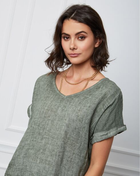 Top Fabius caqui 100% lino