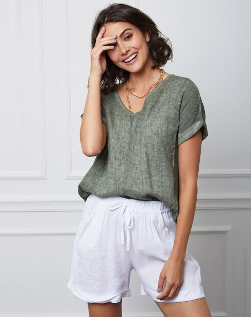 Top Fabius caqui 100% lino