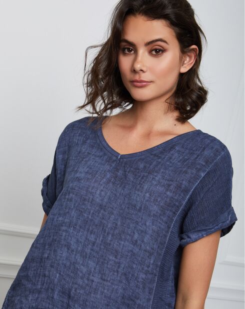 Fabius marineblauwe top van 100% linnen