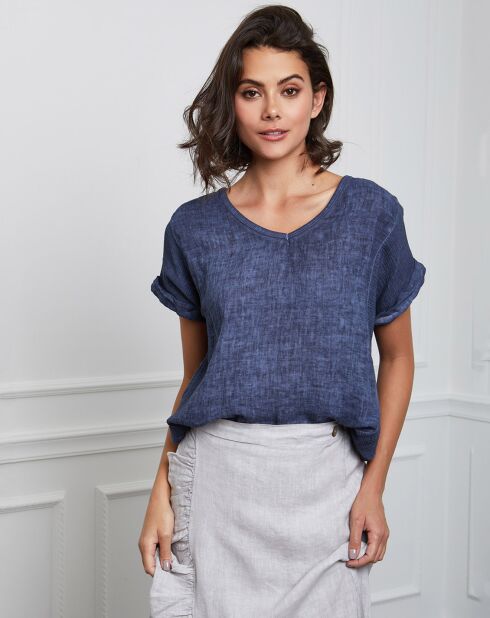 Fabius marineblauwe top van 100% linnen