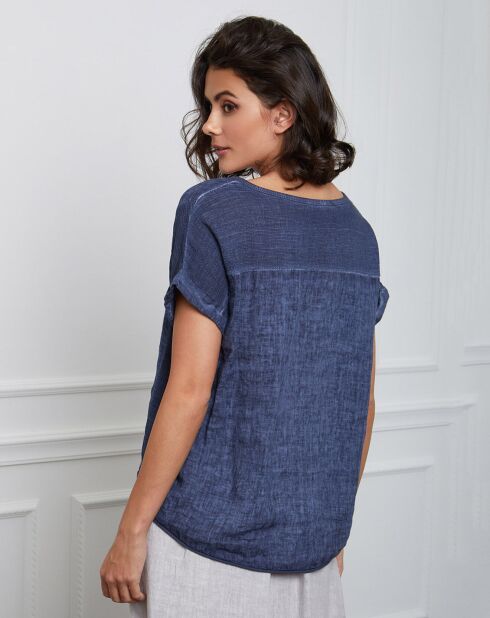 Fabius marineblauwe top van 100% linnen