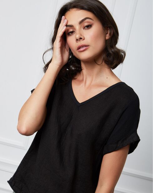 Fabius zwarte top van 100% linnen