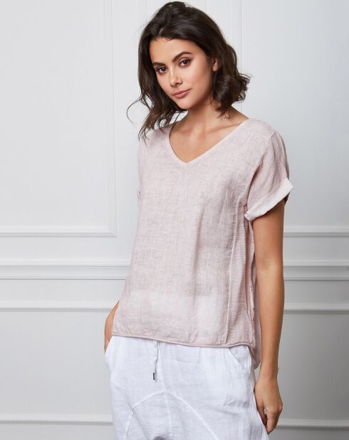 Top Fabius rosa 100% lino