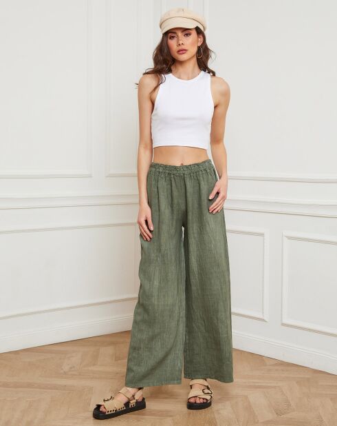 Pantalon 100% Lin Garibaldi vert kaki