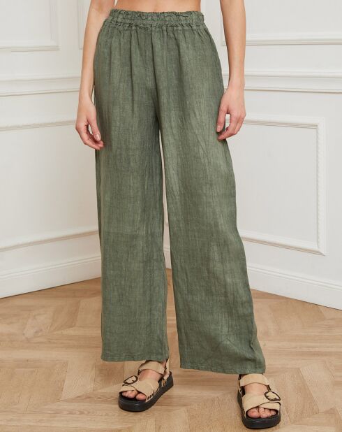 Kakigroene broek van 100% linnen Garibaldi