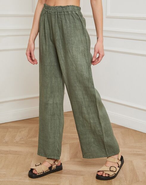 Kakigroene broek van 100% linnen Garibaldi