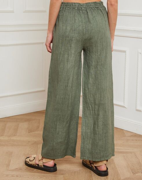 Kakigroene broek van 100% linnen Garibaldi