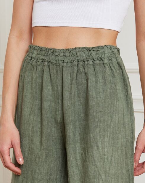 Kakigroene broek van 100% linnen Garibaldi