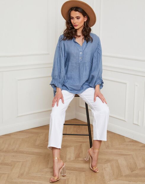 Camicetta blu denim lucida 100% lino