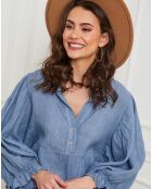 Blouse 100% Lin Gloss bleu denim