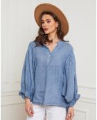 Blouse 100% Lin Gloss bleu denim