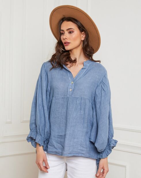 Blouse 100% Lin Gloss bleu denim
