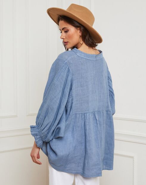 Camicetta blu denim lucida 100% lino