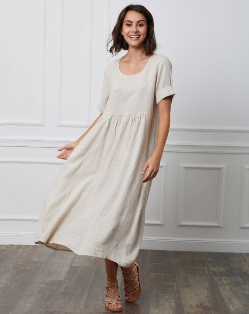 Gustavo beige jurk van 100% linnen