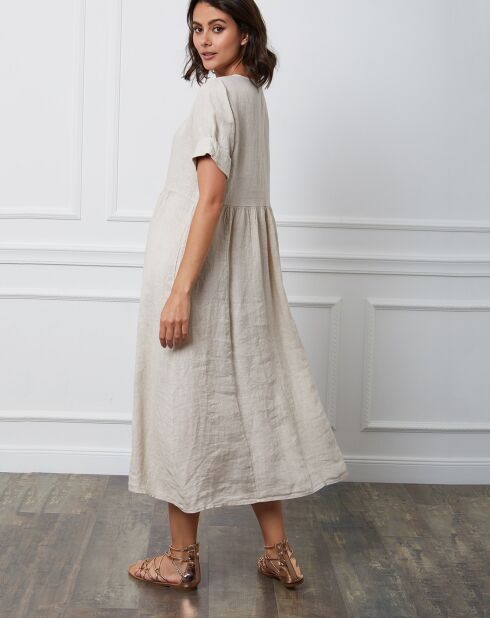 Gustavo beige jurk van 100% linnen