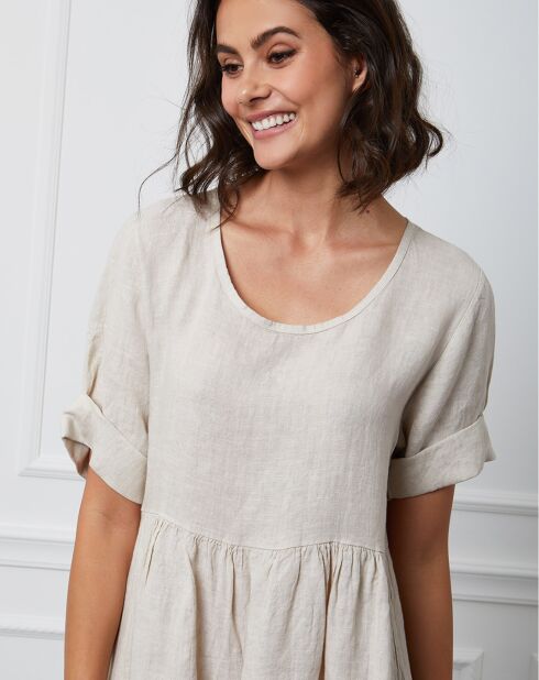 Gustavo beige jurk van 100% linnen