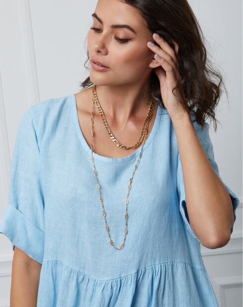 Gustavo 100% linnen jurk hemelsblauw blauw