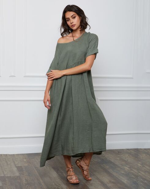 Robe 100% Lin Gustavo vert kaki