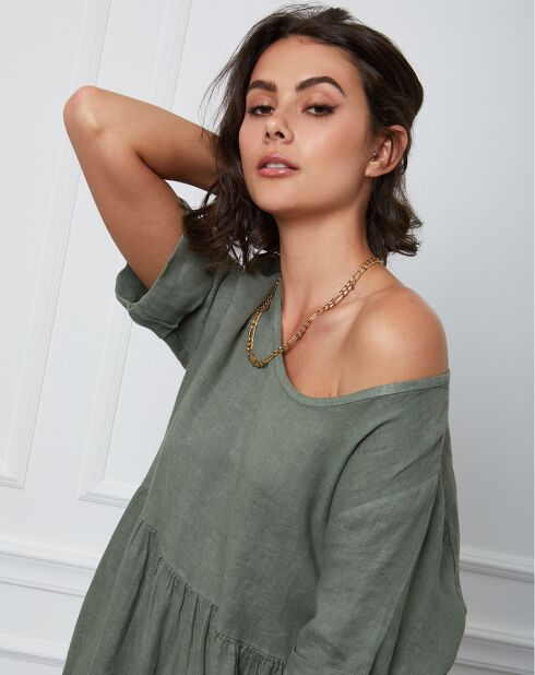 Gustavo kaki groene jurk van 100% linnen