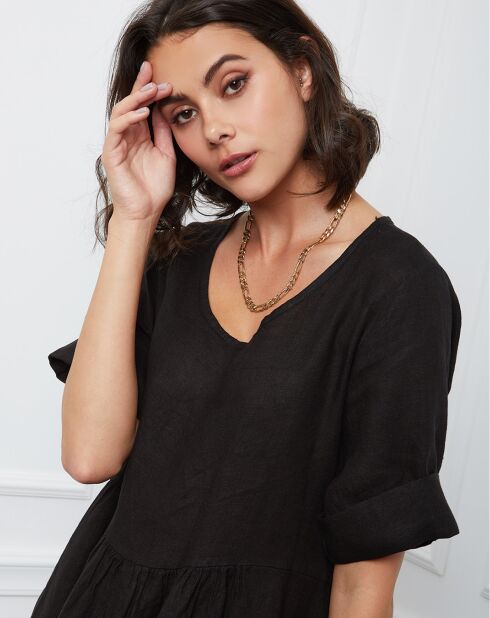 Gustavo zwarte jurk van 100% linnen