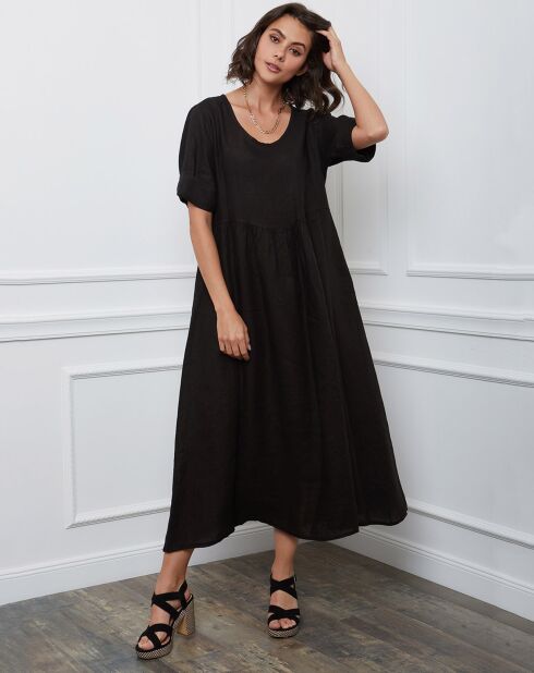 Gustavo zwarte jurk van 100% linnen