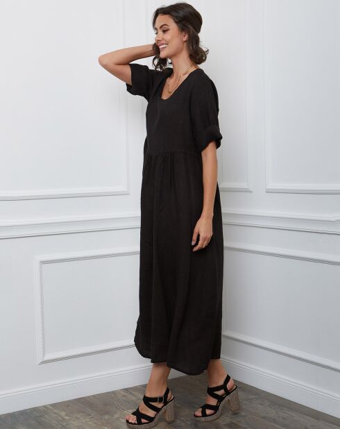 Gustavo zwarte jurk van 100% linnen