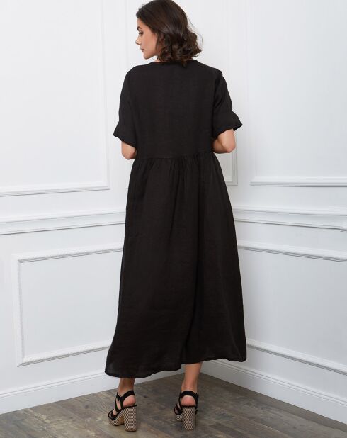 Gustavo zwarte jurk van 100% linnen