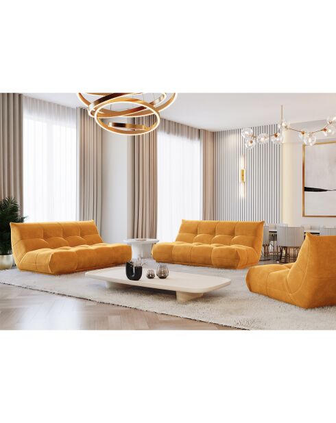 Sofá acogedor de 3 plazas de terciopelo mostaza - 180x112x80 cm