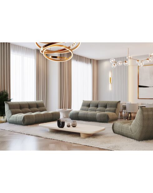 Gezellige 4-zitsbank olijfgroene krulstof - 210x112x80 cm