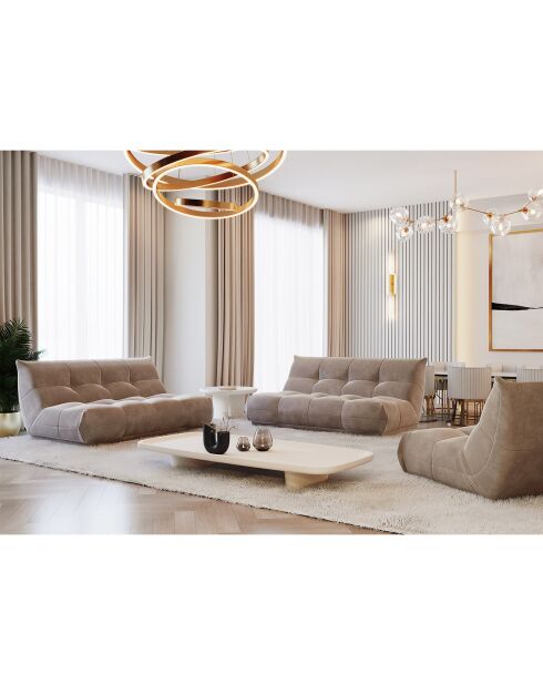 Gemütliches 4-Sitzer-Sofa aus beigem Samt - 210x112x80 cm